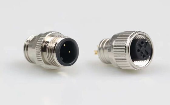 M12 connector, integral non-detachable, shielded, solder-type, waterproof male and female, 4-pin, 5-pin, 8-pin, 12-pin